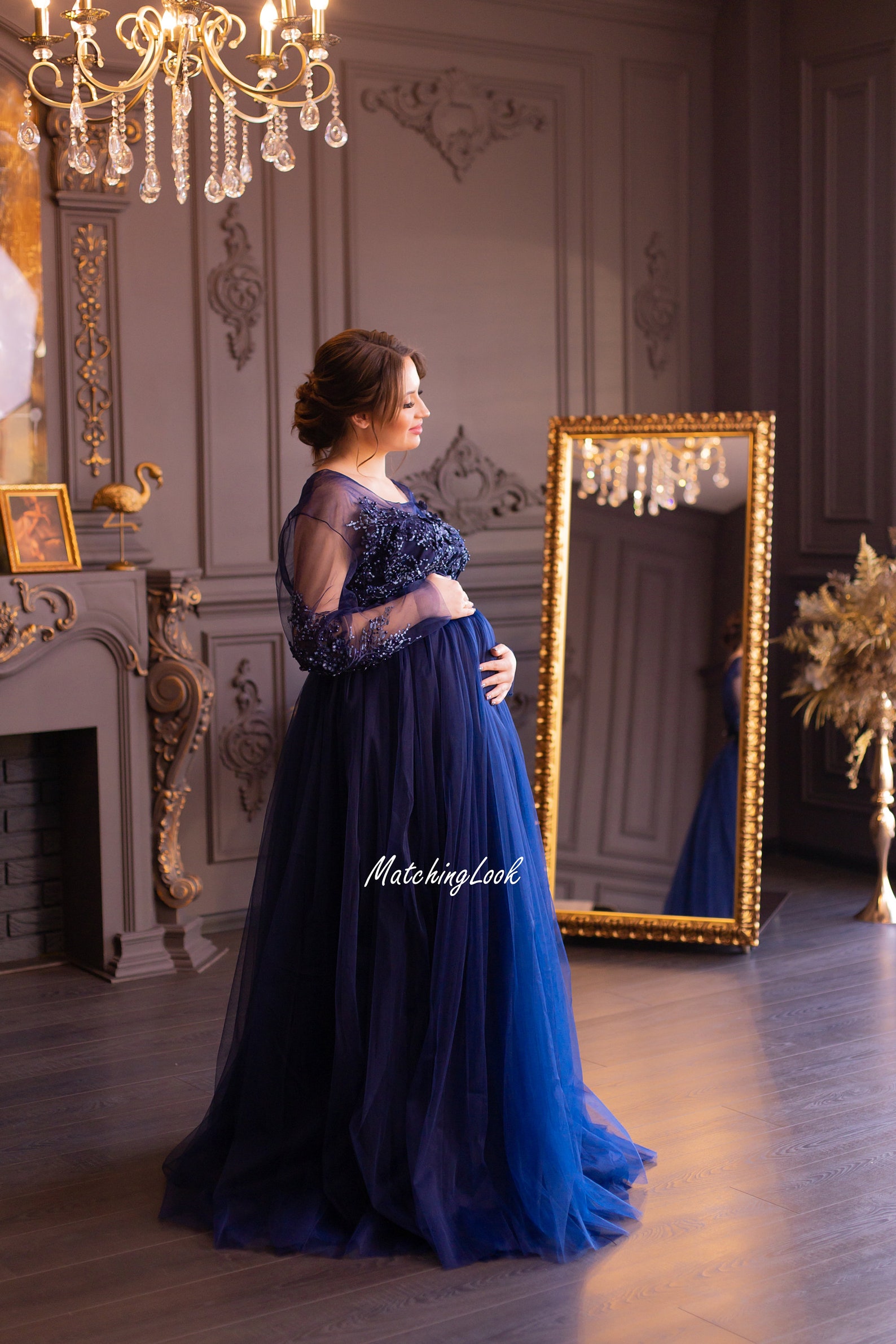 Navy Blue Maternity Dress Baby Shower Dress Long Lace Dress Etsy
