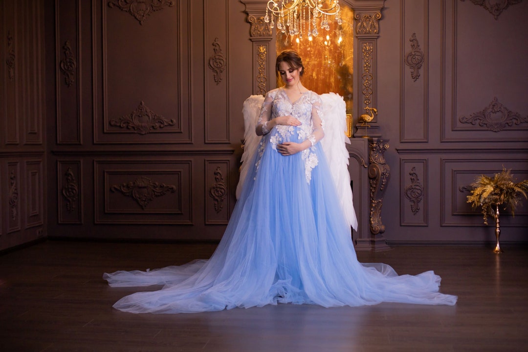 Blue Maternity Dress, Pregnancy Dress for Photoshoot, Tulle Maternity