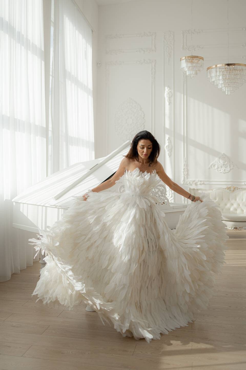 bohemian feather wedding dress Boho Wedding Dress with Feather Details