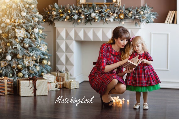 Mommy And Me Christmas Outfit Matching Red Dresses Mother Daughter Tartan Dress Red Plaid Dress Holiday Dress Xmas Photoshoot Dress