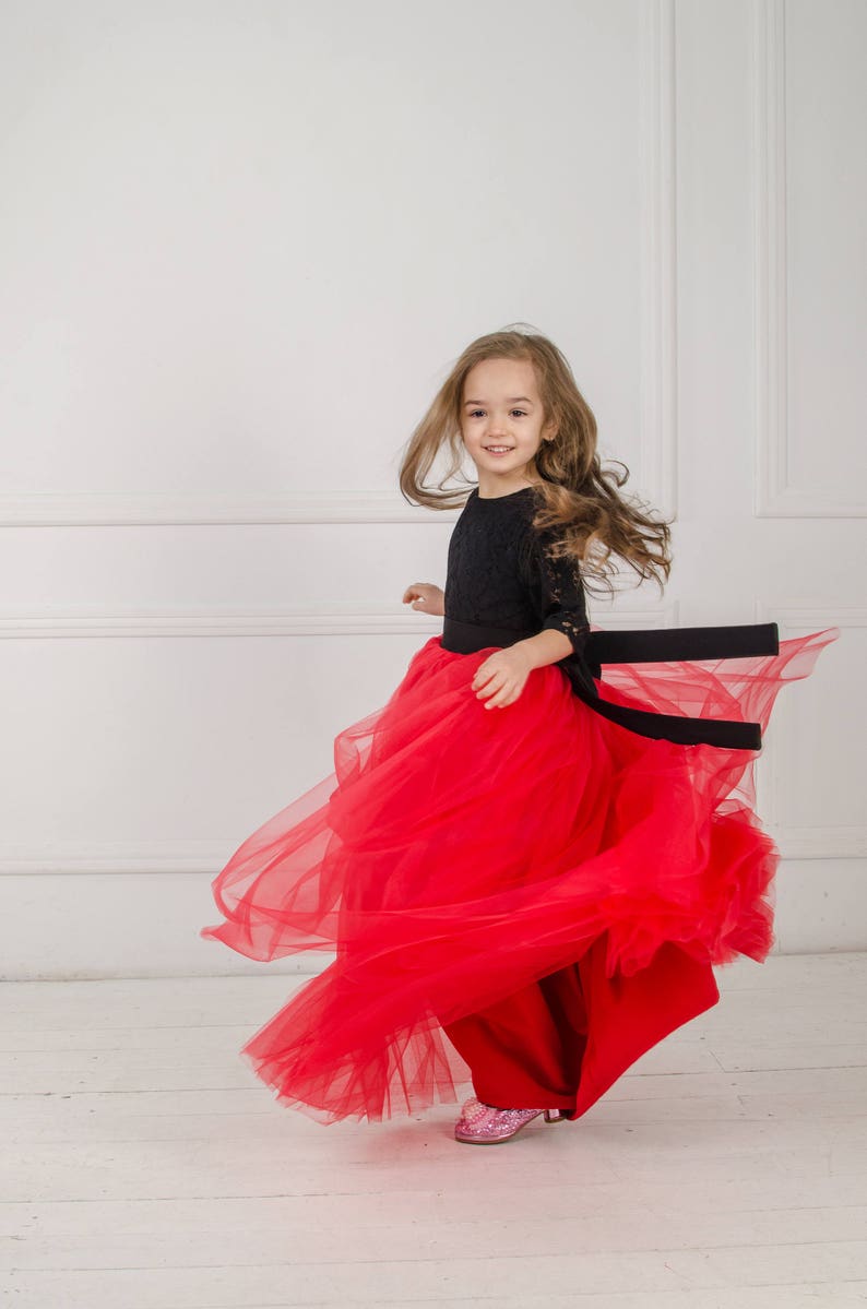 Red And Black Girl Dress, Flower Girl Dress, Tutu Tulle Dress, Pageant Dress, Special Occasion Dress, Baby Girl Lace Dress,Formal Girl Dress image 3