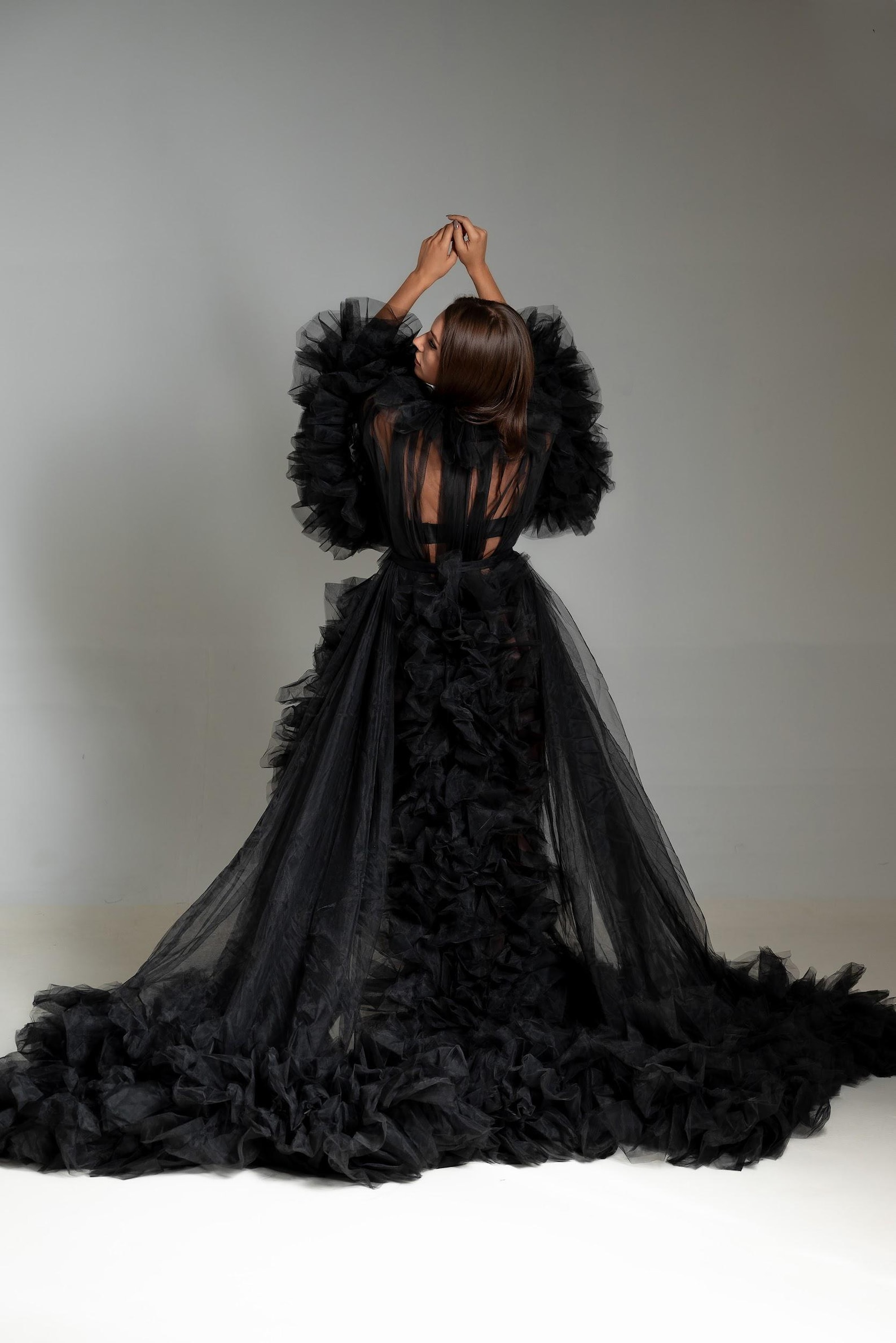 Black Tulle Robe Ruffle Burlesque Gown or Get Ready Robe - Dramatic ...