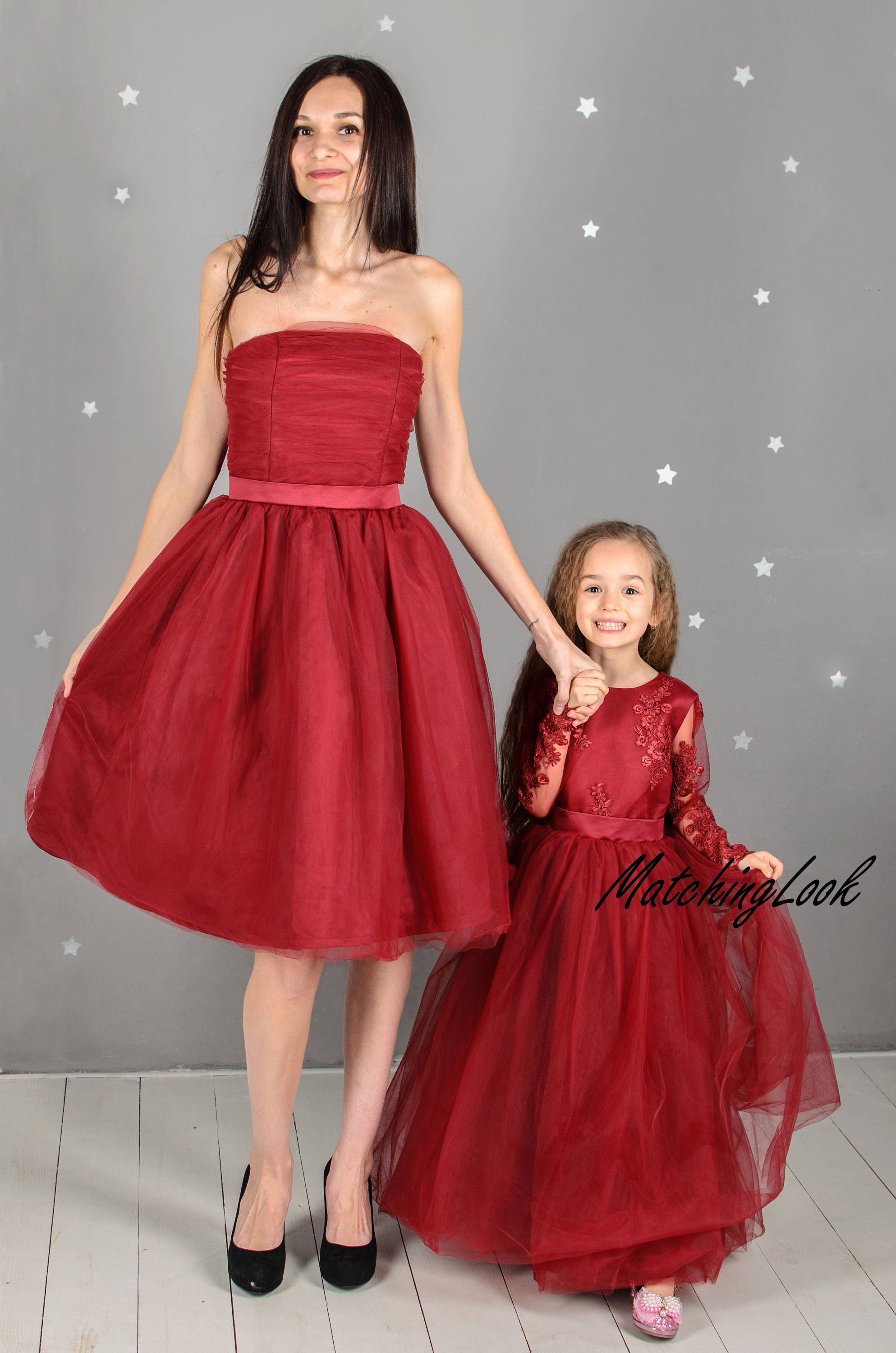 burgundy mommy and me dress Dresses, Photography Outfit, Matching Family Clothing, Wedding Guest Dress,mother Daughter Formal Dress,tulle Princess Matching dress