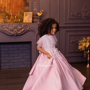 Flower Girl Dress, Girl Satin Ball Gown, Blush Tutu Dress, Satin Dress ...