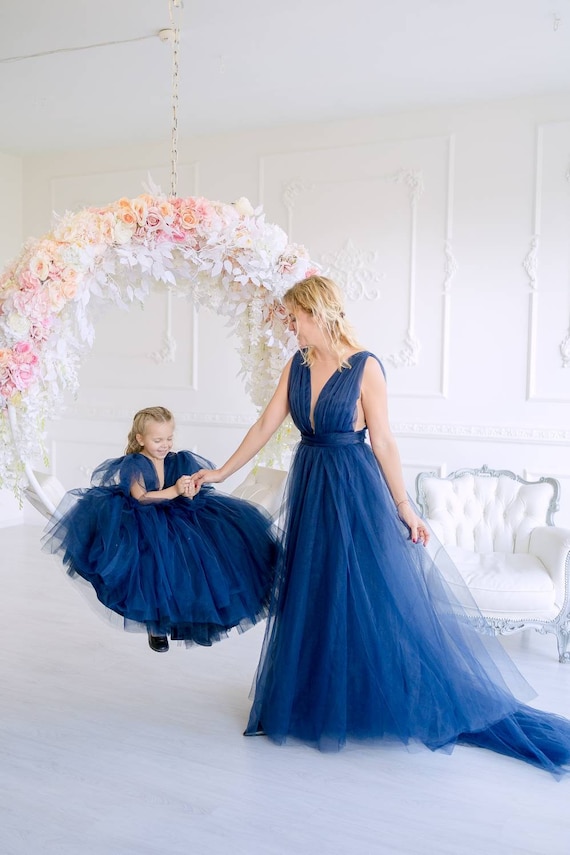 Navy Tulle Mommy and Me Dress for Photoshoot, Fall Style Mother Daughter  Matching Dress, Wedding Guest Dress, Photography Outfit, Formal - Etsy
