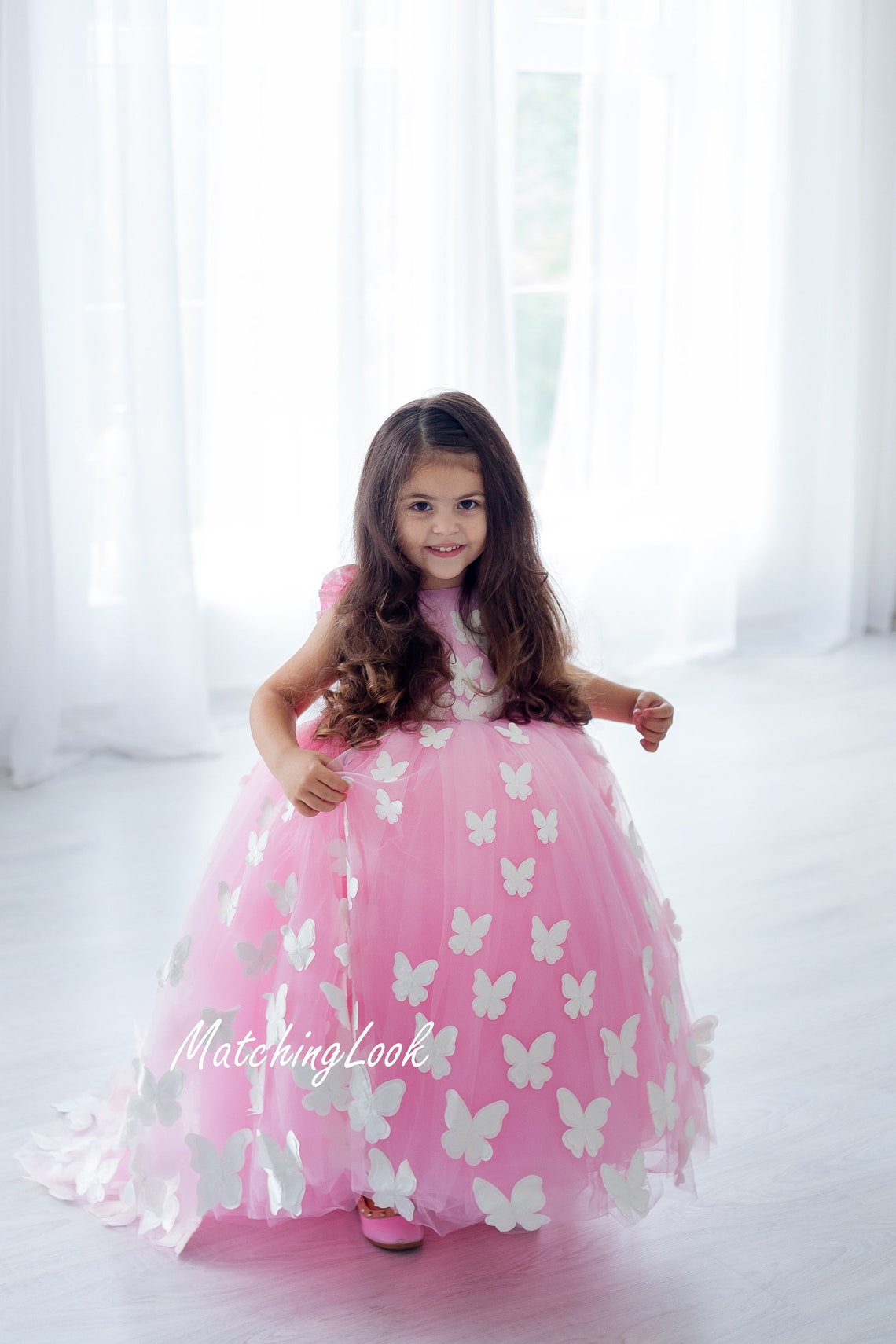 Pink Tulle Butterfly Flower Girl Dress Girl Princess Dress Etsy