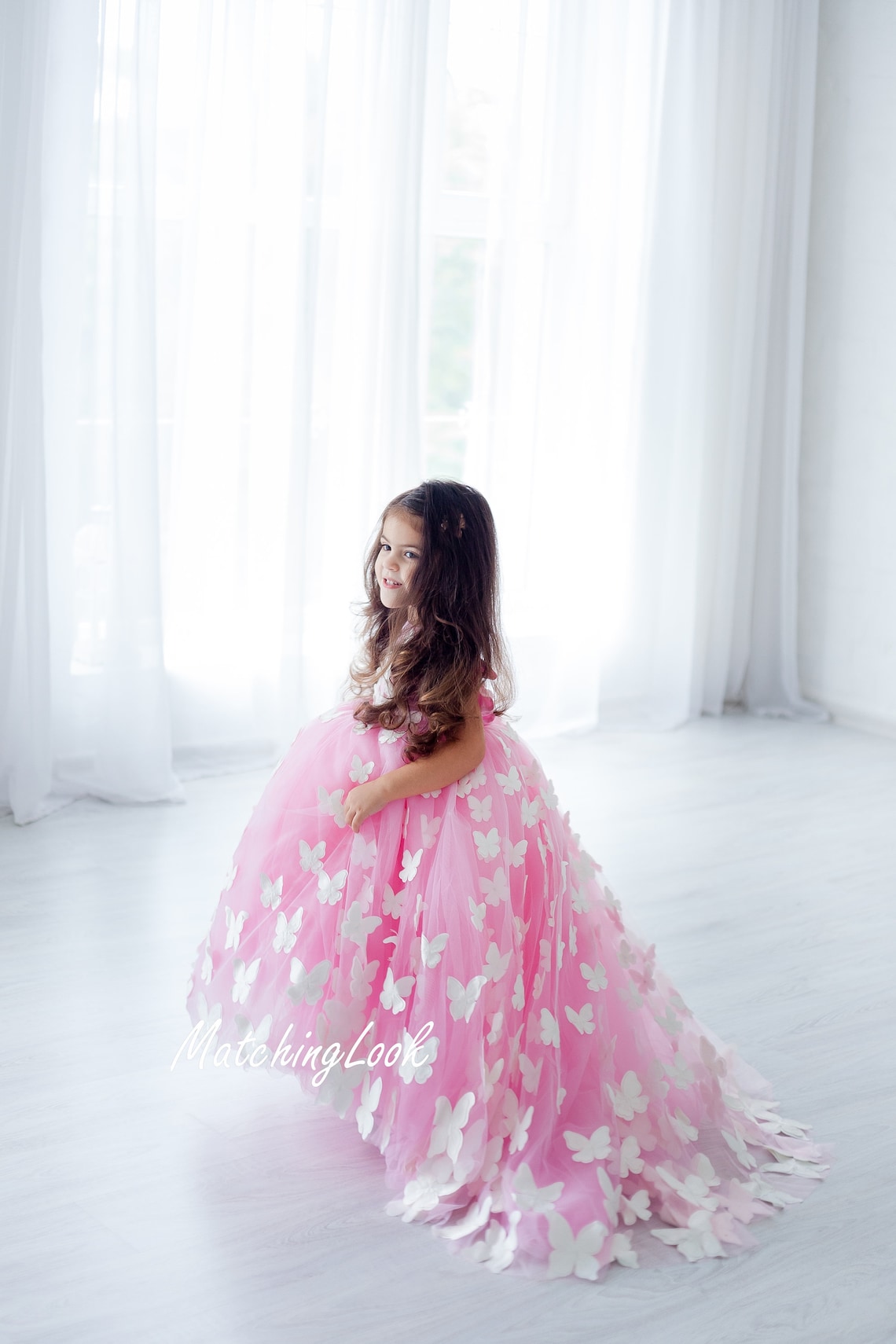 Pink Tulle Butterfly Flower Girl Dress Girl Princess Dress Etsy