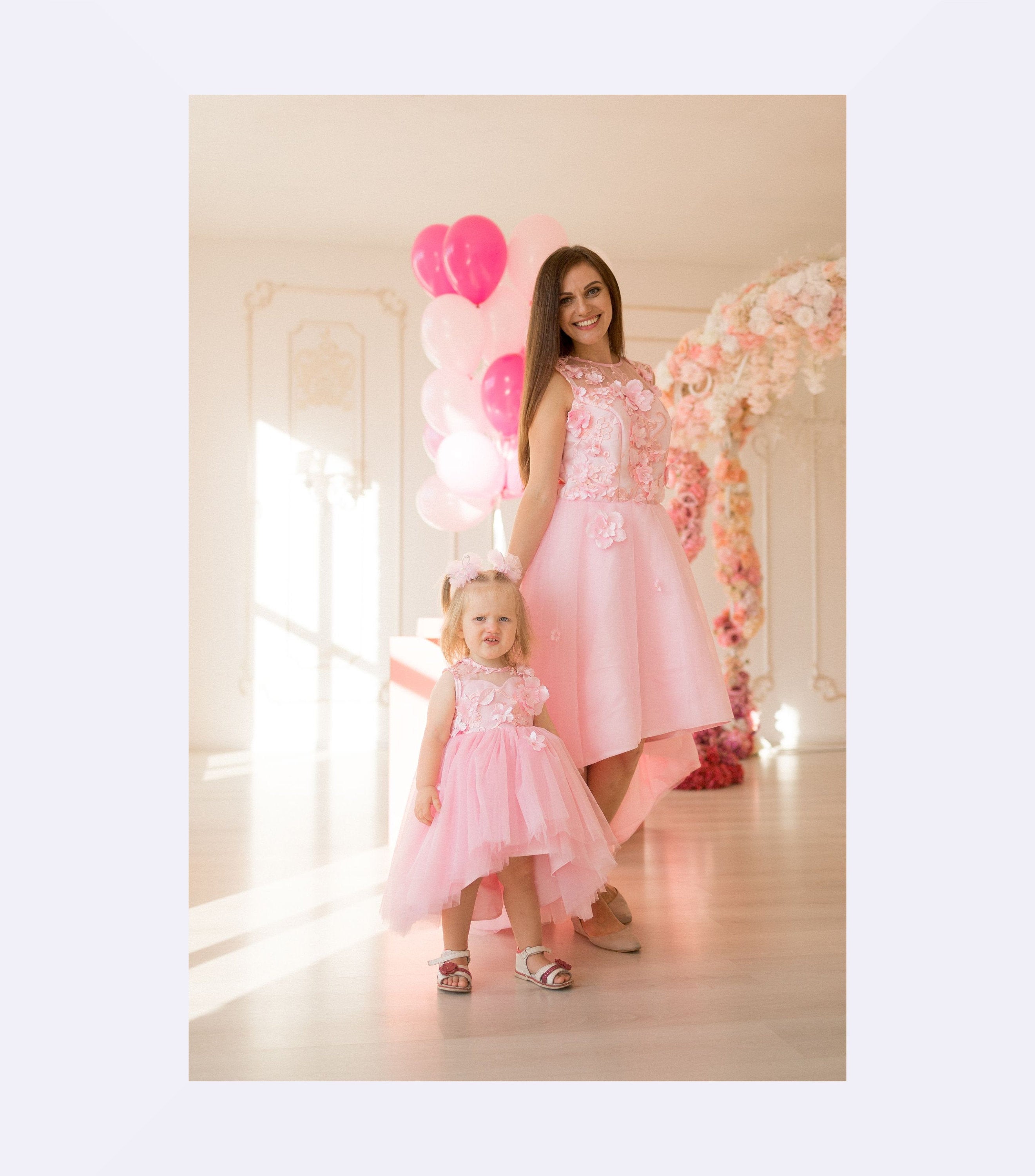 Pink Mommy & Me High Low Formal Matching Dresses For Ideal Fall Style Wedding Guest Or Junior Bridesmaid - Formal Kids