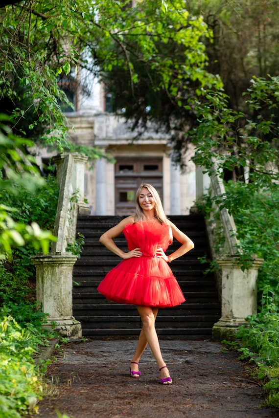 Minirobe en tulle rouge, robe de Saint-Valentin, robes pour femme