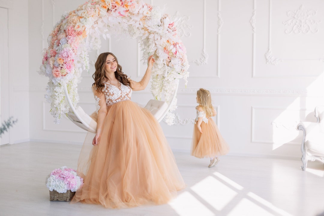Chic Rainbow A-line Maternity Photoshoot Gown Baby Shower Dress