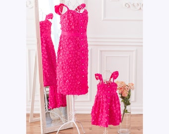 Hot Pink Matching Dresses, Mommy And Me Dress, Photoshoot Dress, Mother Daughter Matching Dress, Matching Party Dress, Lace Birthday Dress