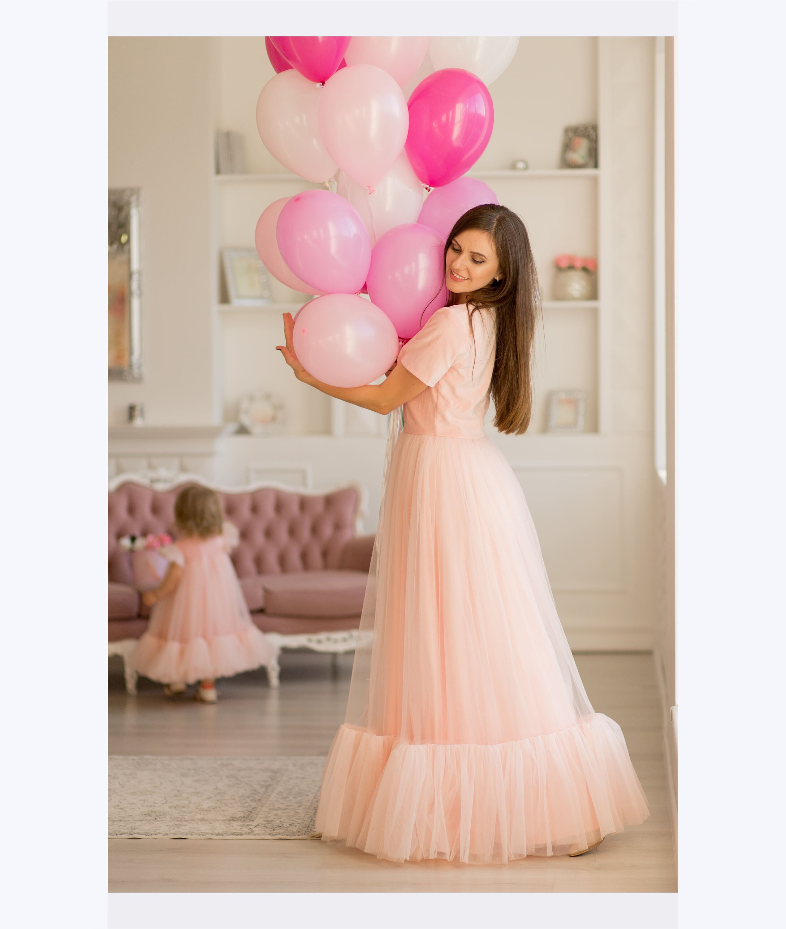 Pink High Low Mother Daughter Matching Gowns MGD129