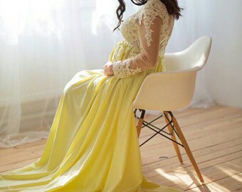 Maternity Wedding Dress ~ Yellow Baby Shower Dress for Photoshoot ~ Formal  Pregnancy Photography Gown ~ Summer Style Floral Maxi Dress - Etsy