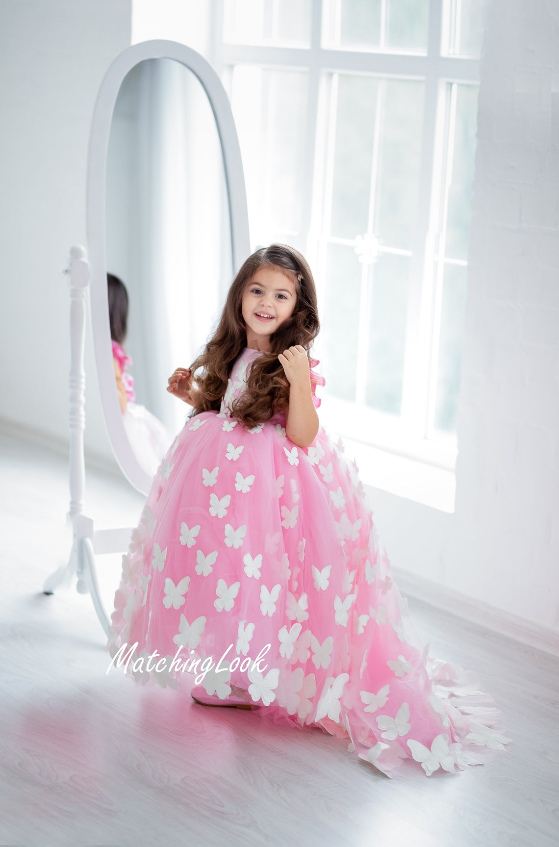 Pink Tulle Butterfly Flower Girl Dress Girl Princess Dress Etsy