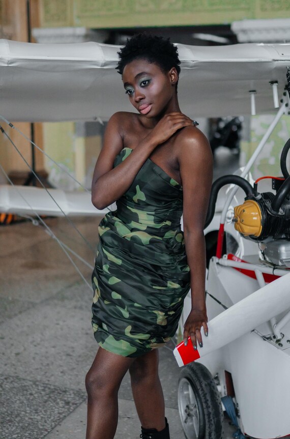 hang tough camo mini dress Camouflage Organza Dress, Strapless Mini Dress, Green Camo Dress, Military  Style Dress,modern Photoshoots Dress,runway Dress,womens Clothing