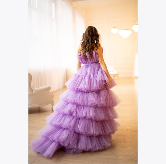 Purple Tulle Knee Length Birthday Party Formal Dress, Off The Shoulder Purple Prom Dress US 16 / Purple