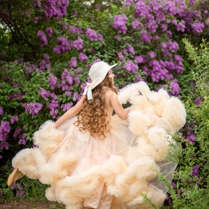 Bloemenmeisje jurk, peuter meisjes Tule jurk, lange Ruffle Tule jurk, Kids trouwjurk, peuter Champagne feestjurk, Frilled Tutu jurk afbeelding 2