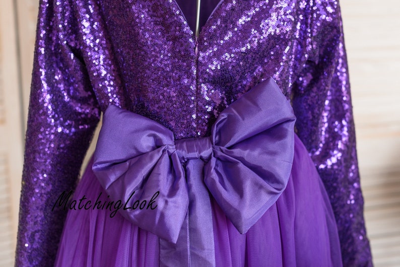 Mom Baby Girl Party Tutu Dress Purple Matching Outfits Mother Daughter Matching Dress Mommy and Me Outfits Ultra Violet Sequin Dresses
