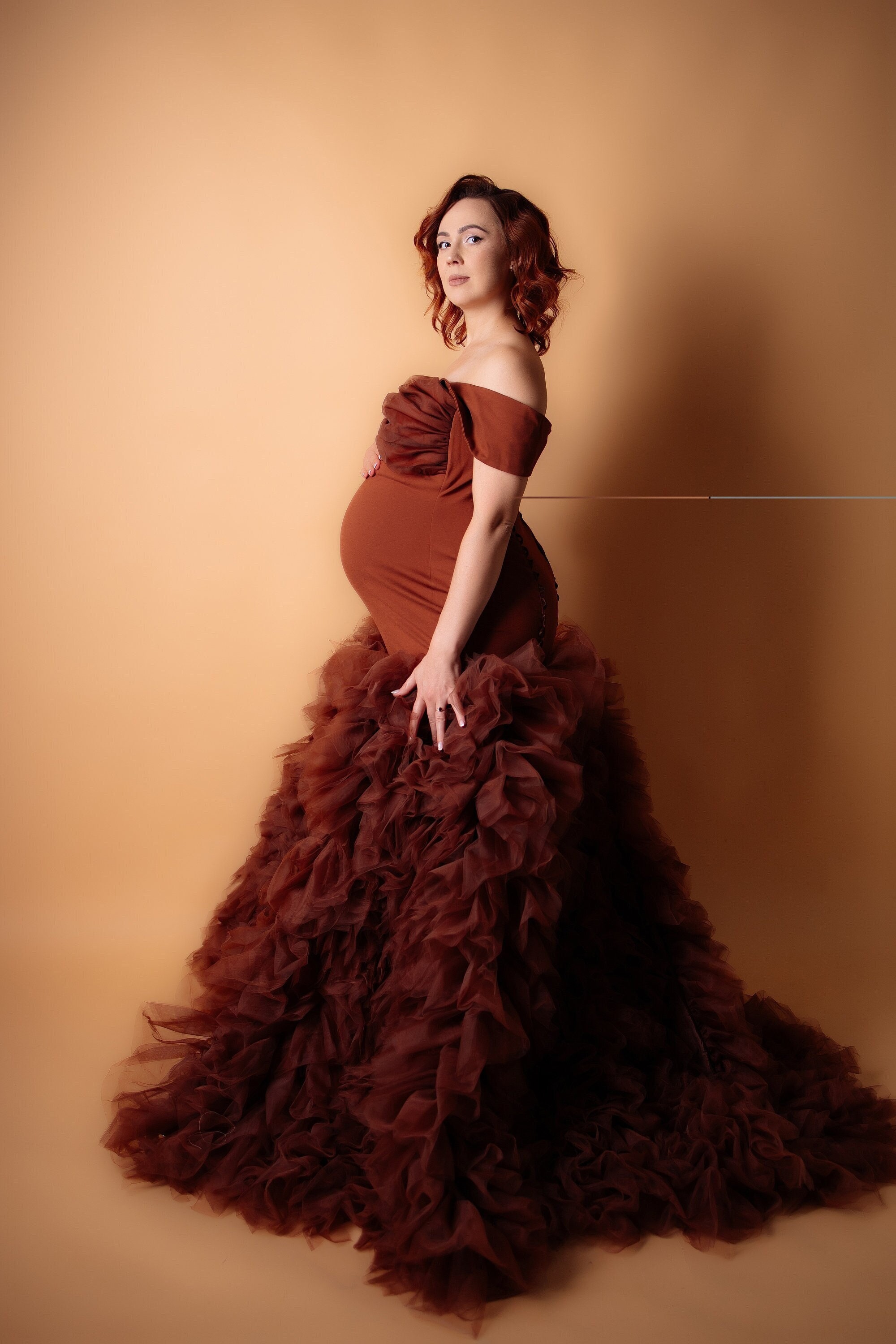 Shop Chocolate Brown Maternity Photoshoot Dress – Tiered Tulle Mermaid Pregnancy Gown for Baby Shower \u0026 Photography - Customizable and Made-To-Order Chocolate Baby Shower Dress, Brown Maternity Dress for Photo Shoot,  Pregnancy Gown Tiered, Maternity Mermaid Tulle Dress, Photography Prop -  Etsy