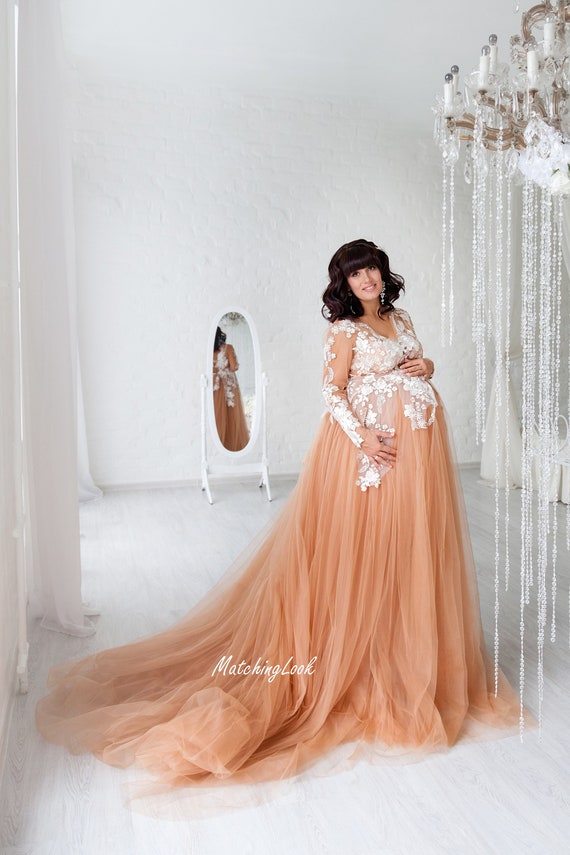 Sexy See Through Tulle Tulle Tiered Prom Dress For Pregnant Women