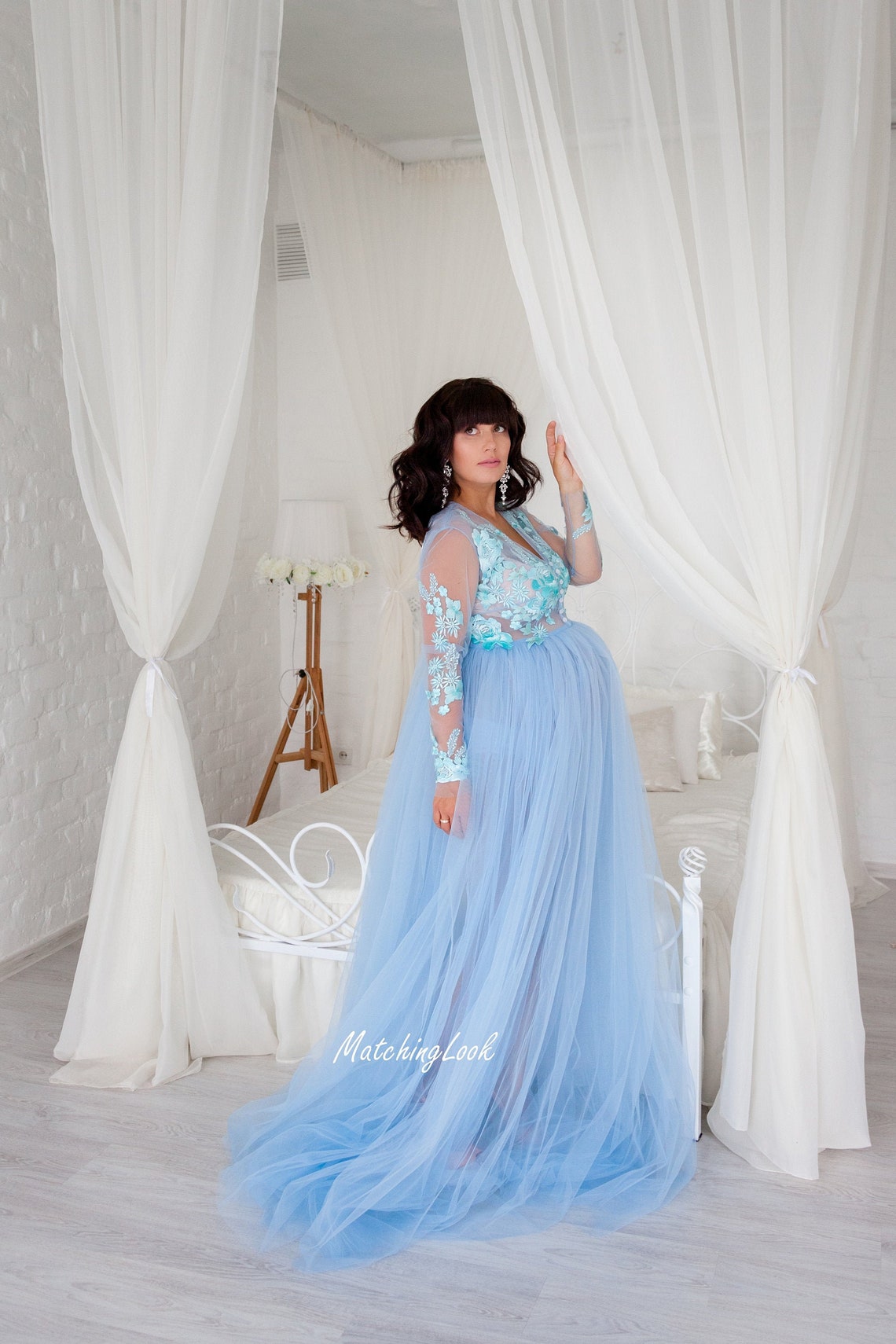 Blue Maternity Dress, Formal Dress, Maternity Photoshoot Dress, Baby — free download
