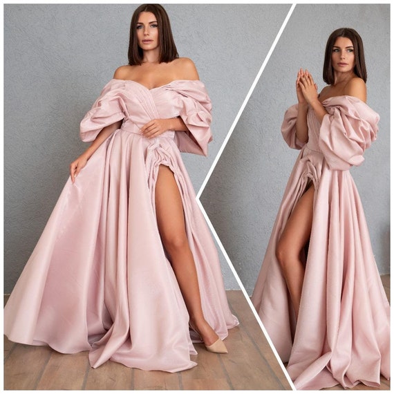 Blush pink gown with sleeves online