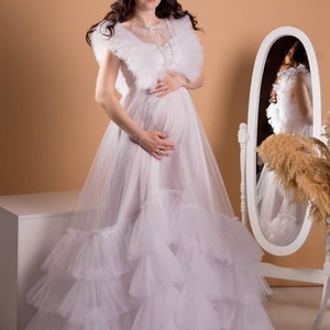White Tulle Maternity Dress, Photoshoot Gown, White Sheer Dress, White Wedding Gown, Tulle Maternity Gown, Baby Shower Dress, Maxi Gown