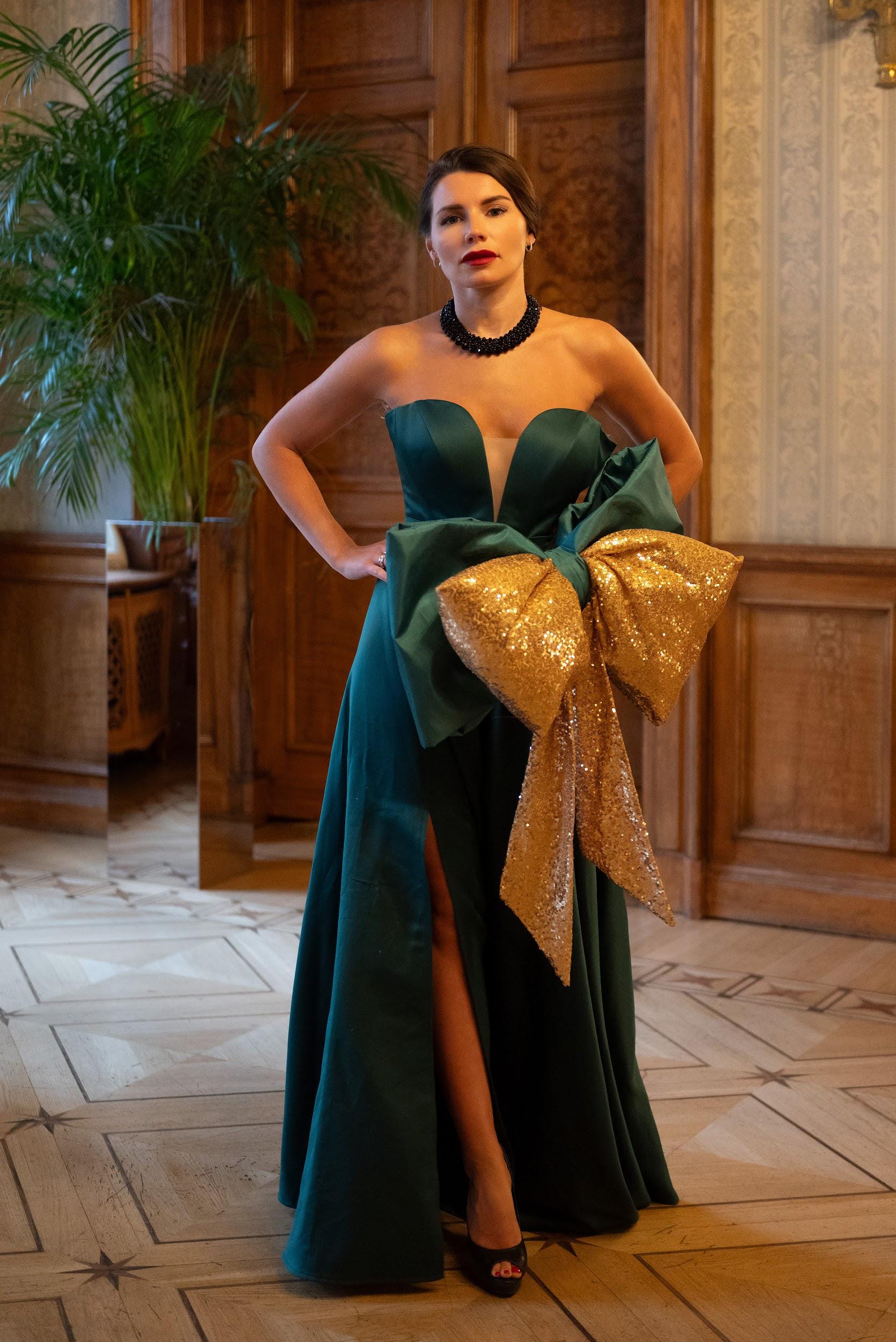Emerald Green Formal Dress, Gala Dress, Wedding Guest Dress, Cocktail Ball  Gown With Big Bow, Couture Dress, Black Tie Gown,photoshoot Dress - Etsy  Israel