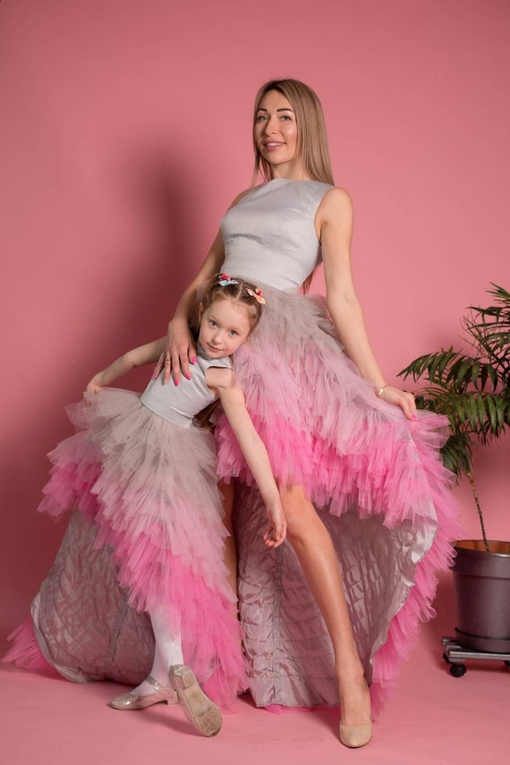 Vestito rosa grigio mamma figlia, vestito unicorno tulle, vestito abbinato,  vestito mamma e me, vestito ombre photoshoot, vestito alto basso, vestito  di compleanno -  Italia