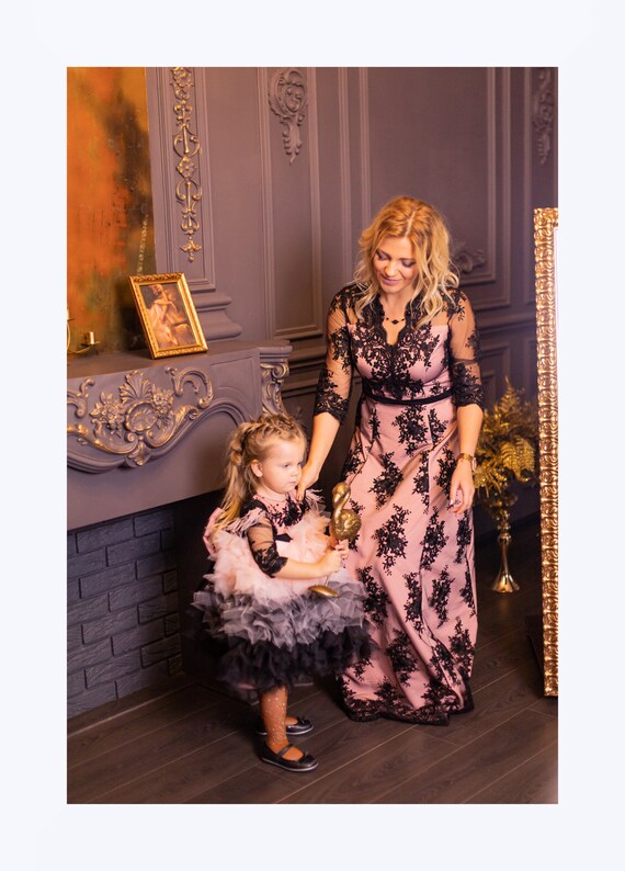 mother daughter matching formal dresses Pink Appliques Mom Daughter Matching Formal Dress MGD109 main image 0