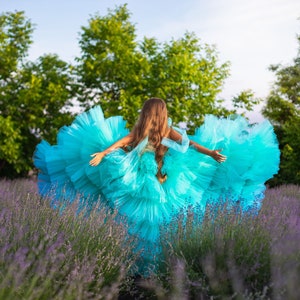 Pageant Dresses For Girls, Toddler Couture Dress, Tulle Flower Girl Dress, Teal Tiered Princess, Toddler Puffy Dress, Girl Designer Dress image 5