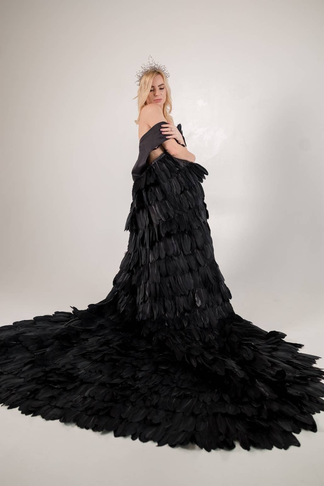 Lady Black Tie Oksana Gown - Black Feather