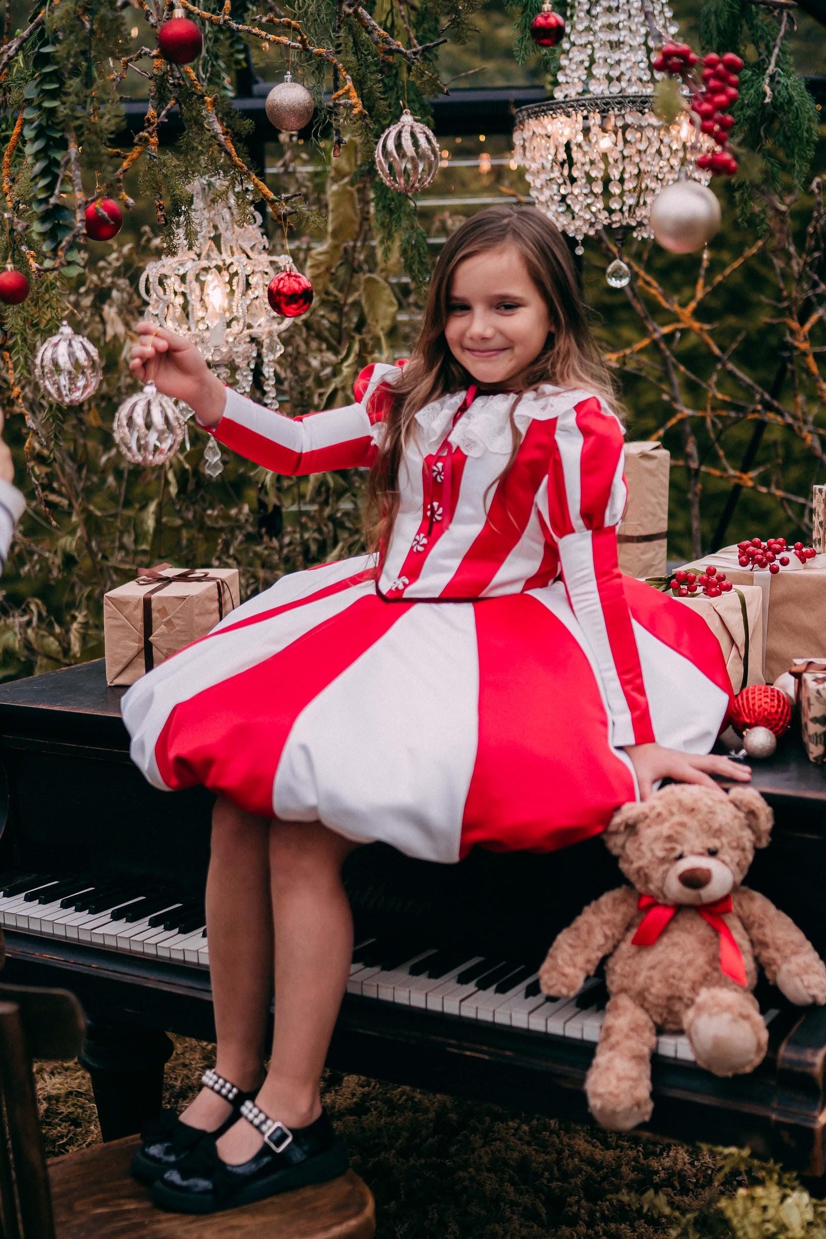 クリスマスキャンディケインドレス、冬スタイルギフト、女の子の