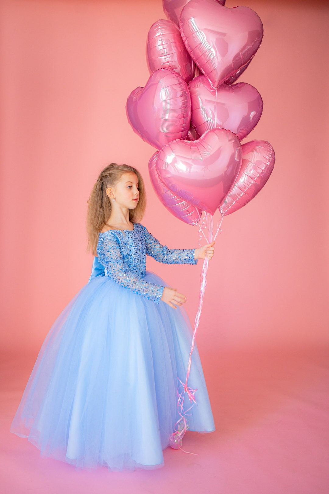 Girls Birthday Blue Princess Dress Baby Girl Communion Sequin Dress