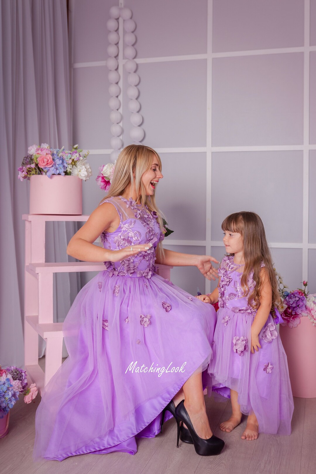 Mother Daughter Matching Dresses, Mommy and Me Dress, Matching Tutu Dress, Asymmetrical Dresses
