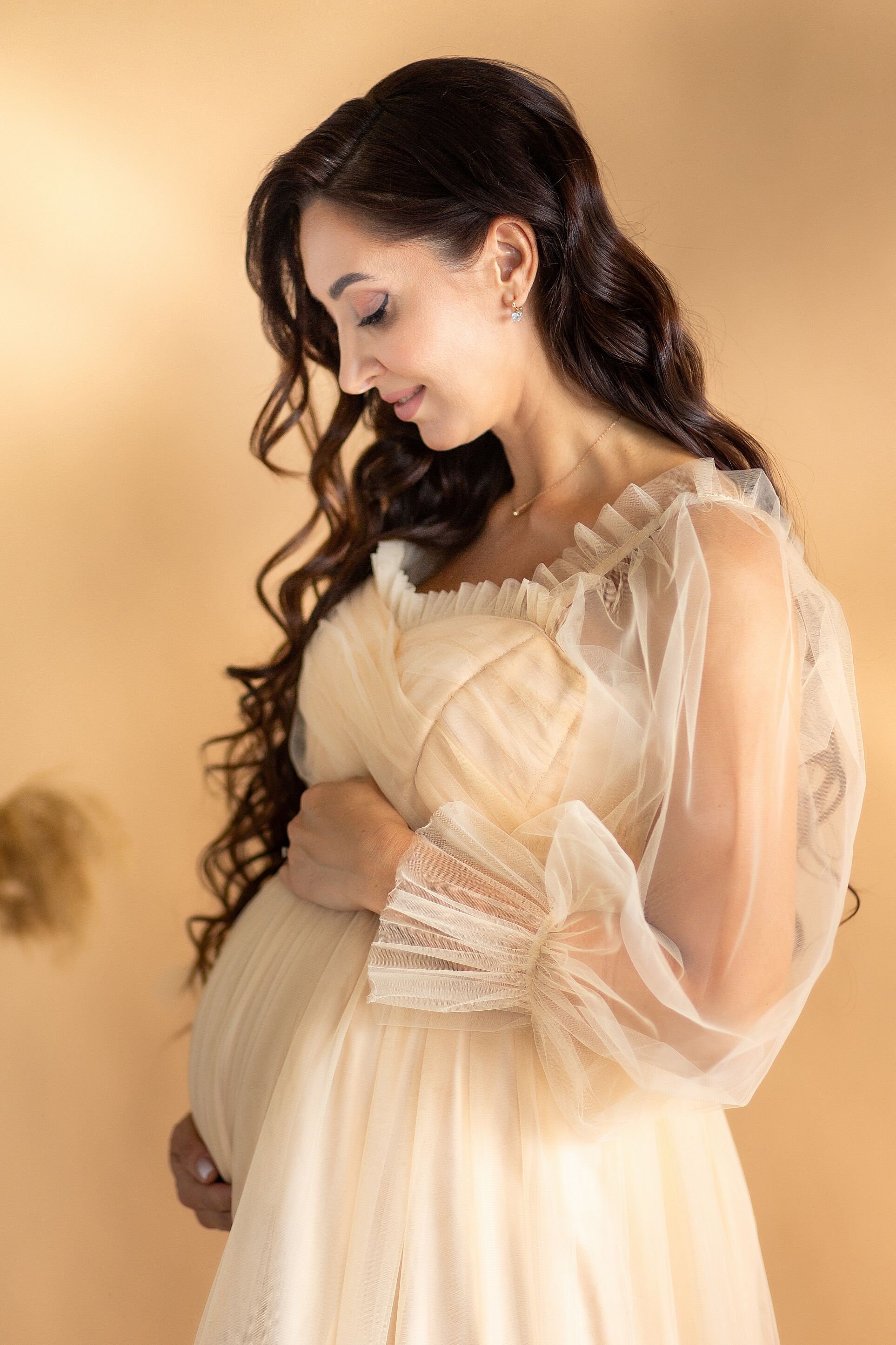 Beige Maternity Baby Shower Dress Tulle Maternity Dress For Etsy