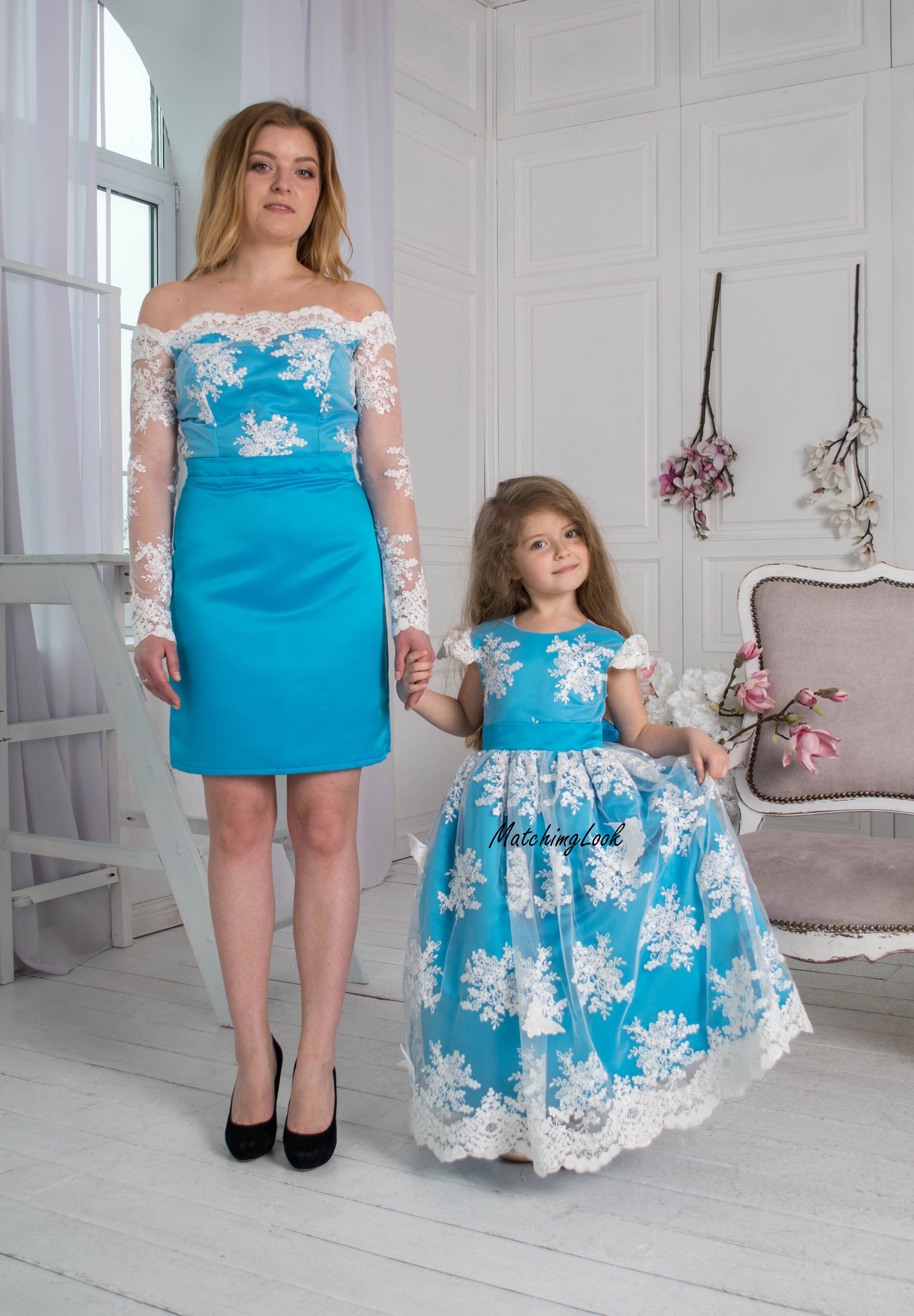 Mother Daughter Matching Dress Mommy and Me Outfit Blue Lace - Etsy