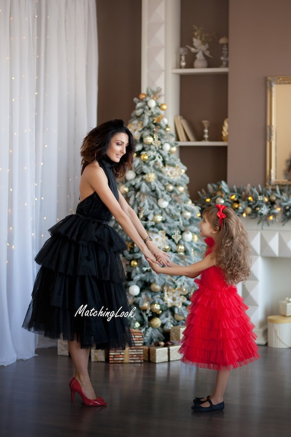 Black Tie Tulle Dress Women For Prom - Black Formal Bridesmaid Dress - Cocktail Halter Dress Layered With Open Back - Wedding Guest Dress