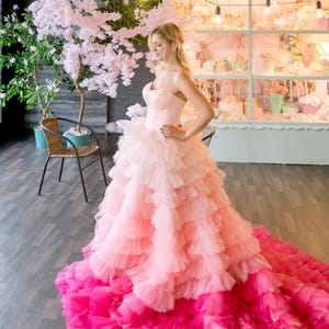 Pink Wedding Dress, Pink Tulle Gown, Adult Costume, Ombre Gown For Photoshoot, Colorful Wedding Dress, Adult Princess Gown, Bridal Ball Gown