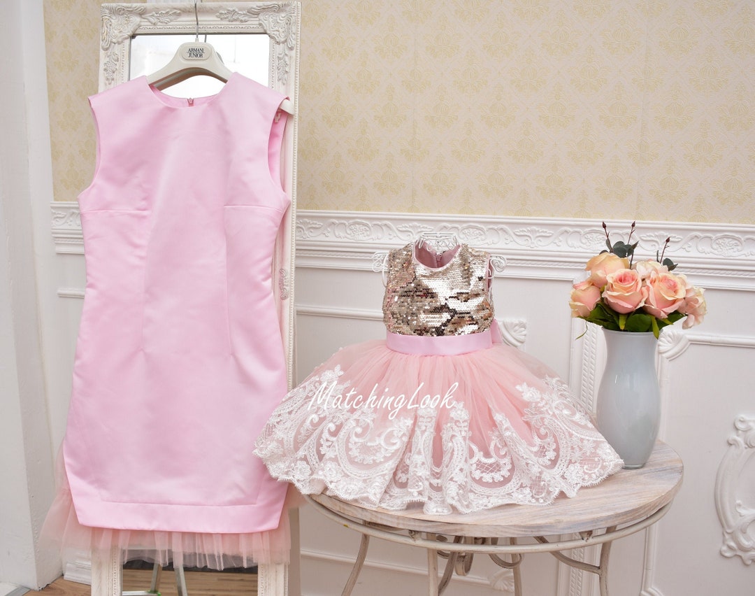 Pink Appliques Mom Daughter Matching Formal Dress MGD109 main image 1