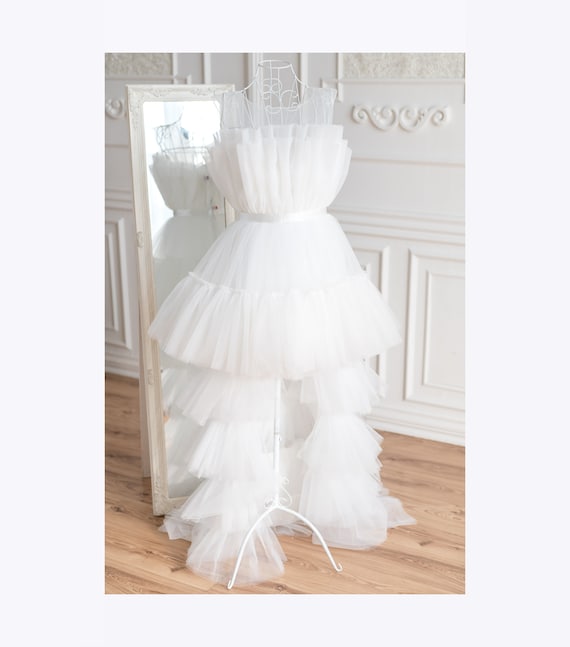 White Tulle Dress, High Low Wedding Dress, Ruffle Reception Dress, Bridal  Rehearsal Dinner Dress, White Party Dress, Tutu Tulle Tiered Dress -   Canada