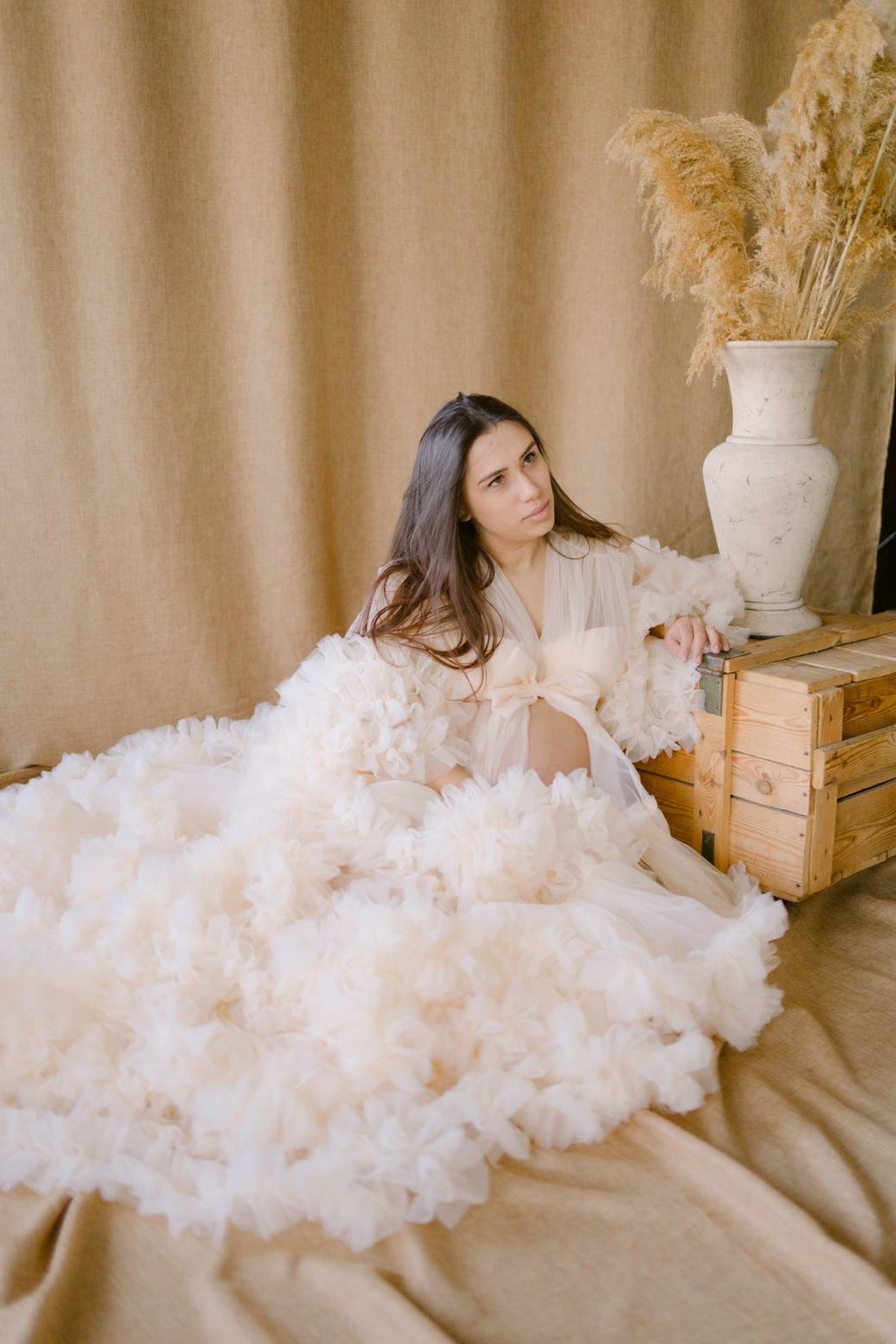 Cream Tulle Maternity Robe Long Bridal Robe Photoshoot Robe | Etsy
