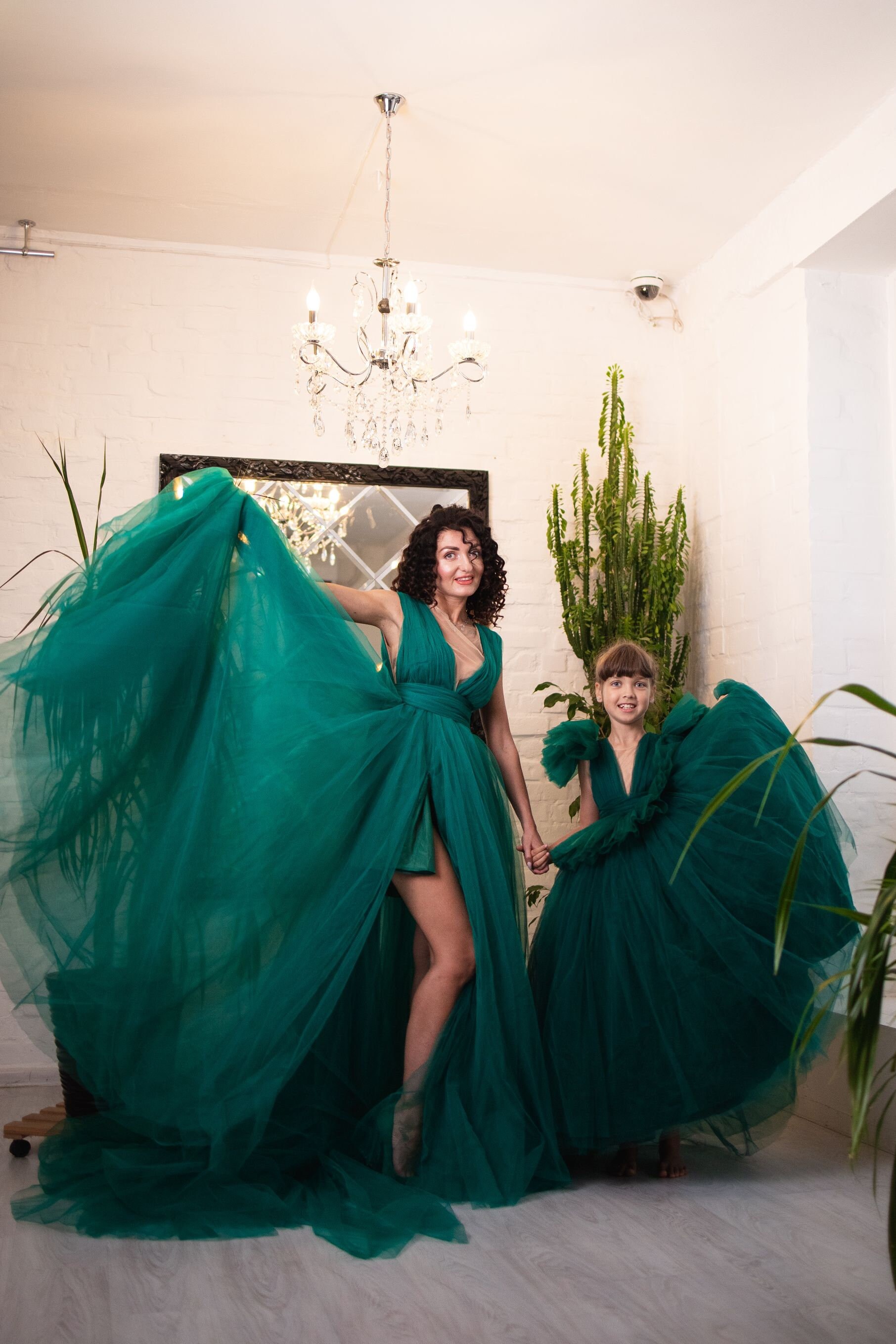 green emerald bridesmaid dresses Hunter Green Double V-Neck Chiffon Bridesmaid Dress with – FancyVestido main image 1
