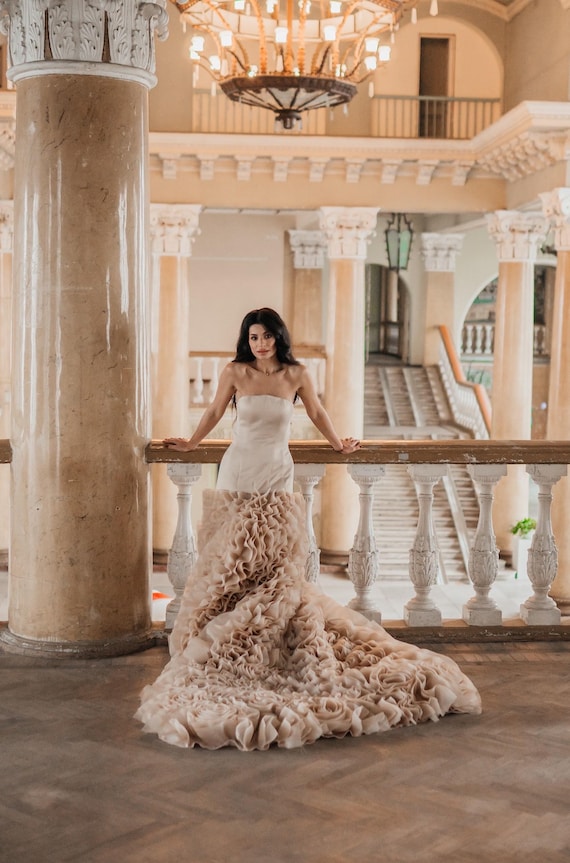 casual elegance dress code Champagne Lace Mermaid Wedding Dress ZELDA Size 2 / Champagne main image 0