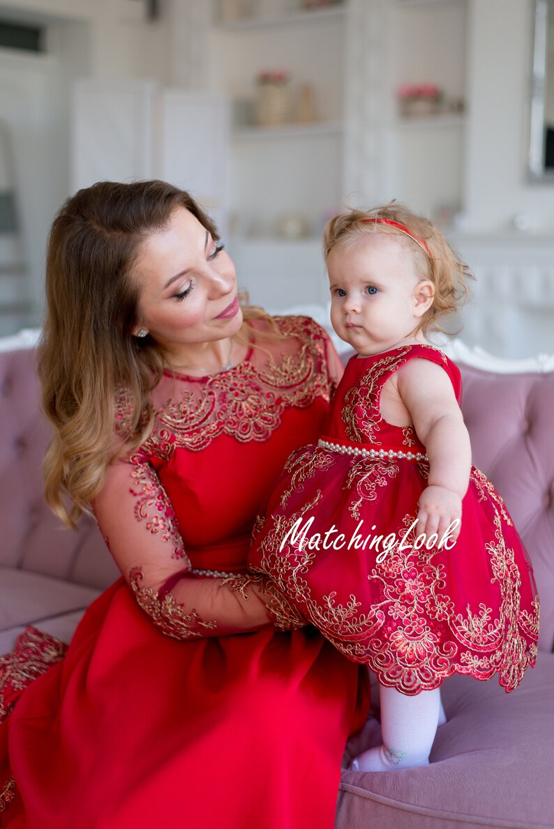Red Matching Christmas outfits for mother and daughter baby | Etsy