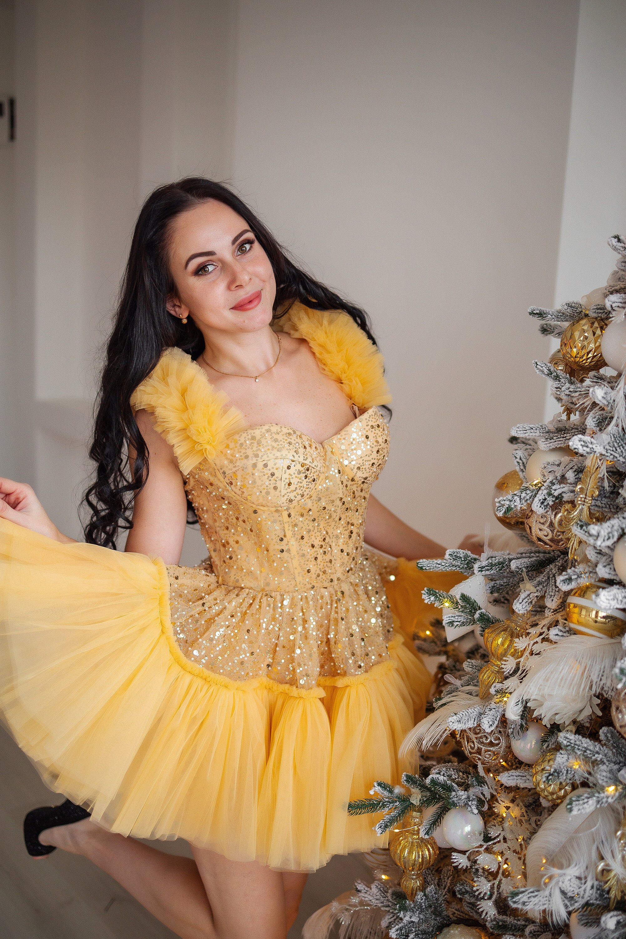 Gold Sparkly Prom Dress, Cocktail Dress, Mini Sequin Party Dress, Formal Dress, Elegant Occasion Dress, Womens Clothing, Wedding Guest Dress