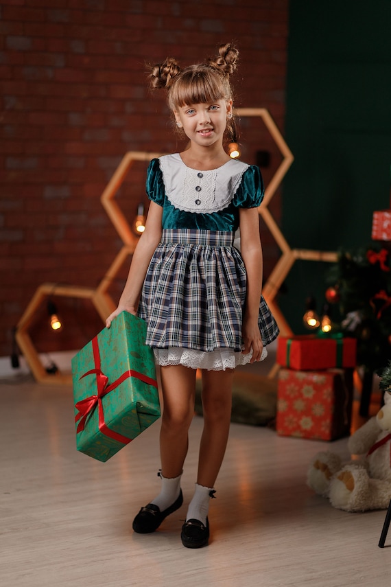 Size 7 Green Plaid Dress Retro Christmas Girl Dress Tartan Green Dress Holiday Dress Girl Preppy Dress Toddler Photoshoot Dress Gift Etsy