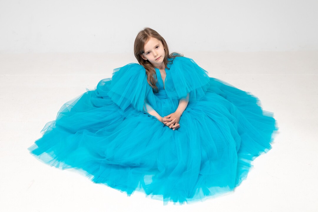 Aqua Blue Princess Dress, Toddler Tutu Dress, Birthday Maxi Dress