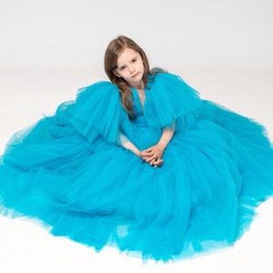 Aqua Blue Princess Dress, Toddler Tutu Dress, Birthday Maxi Dress, Photoshoot Dress, Flower Girl Dress, Baby Girl Tulle Dress, Fairy Dress