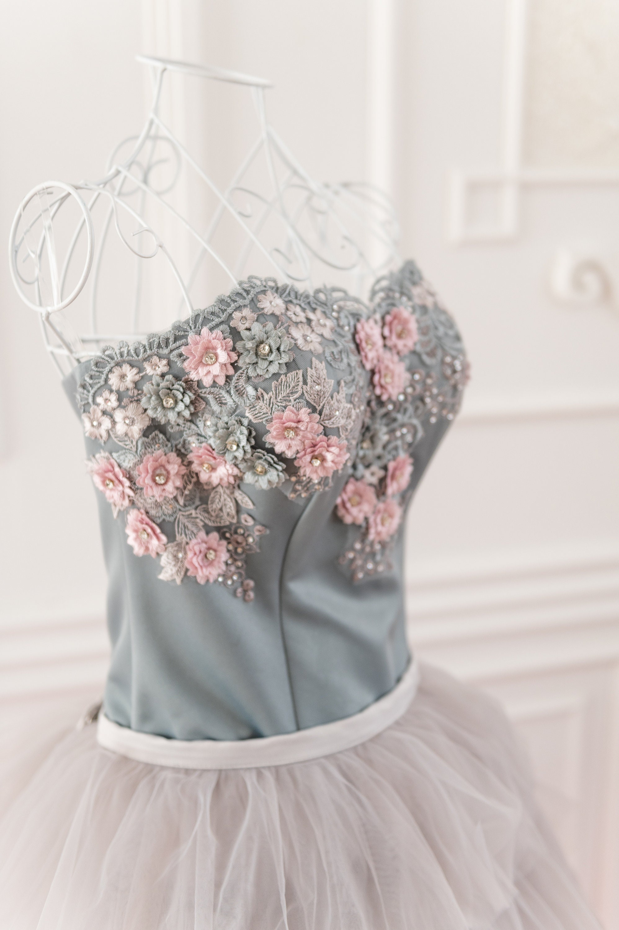 Grey and Pink Ombre Wedding Dress, Couture Tiered Tulle Gown, Corset Wedding Dress Grey and Pink Ombre Wedding Dress, Couture Tiered Tulle Gown, Corset Wedding Dress